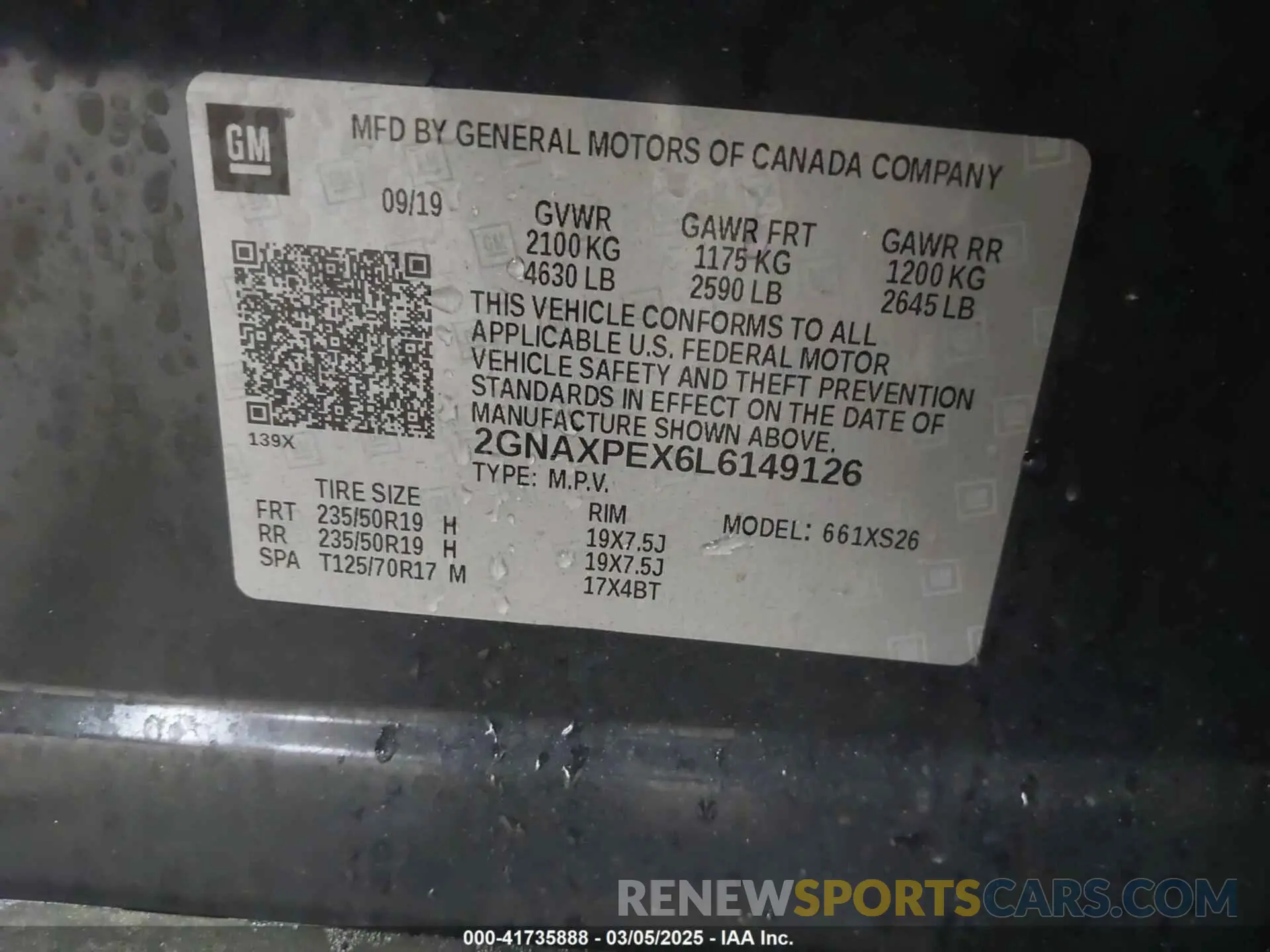 9 Photograph of a damaged car 2GNAXPEX6L6149126 CHEVROLET EQUINOX 2020