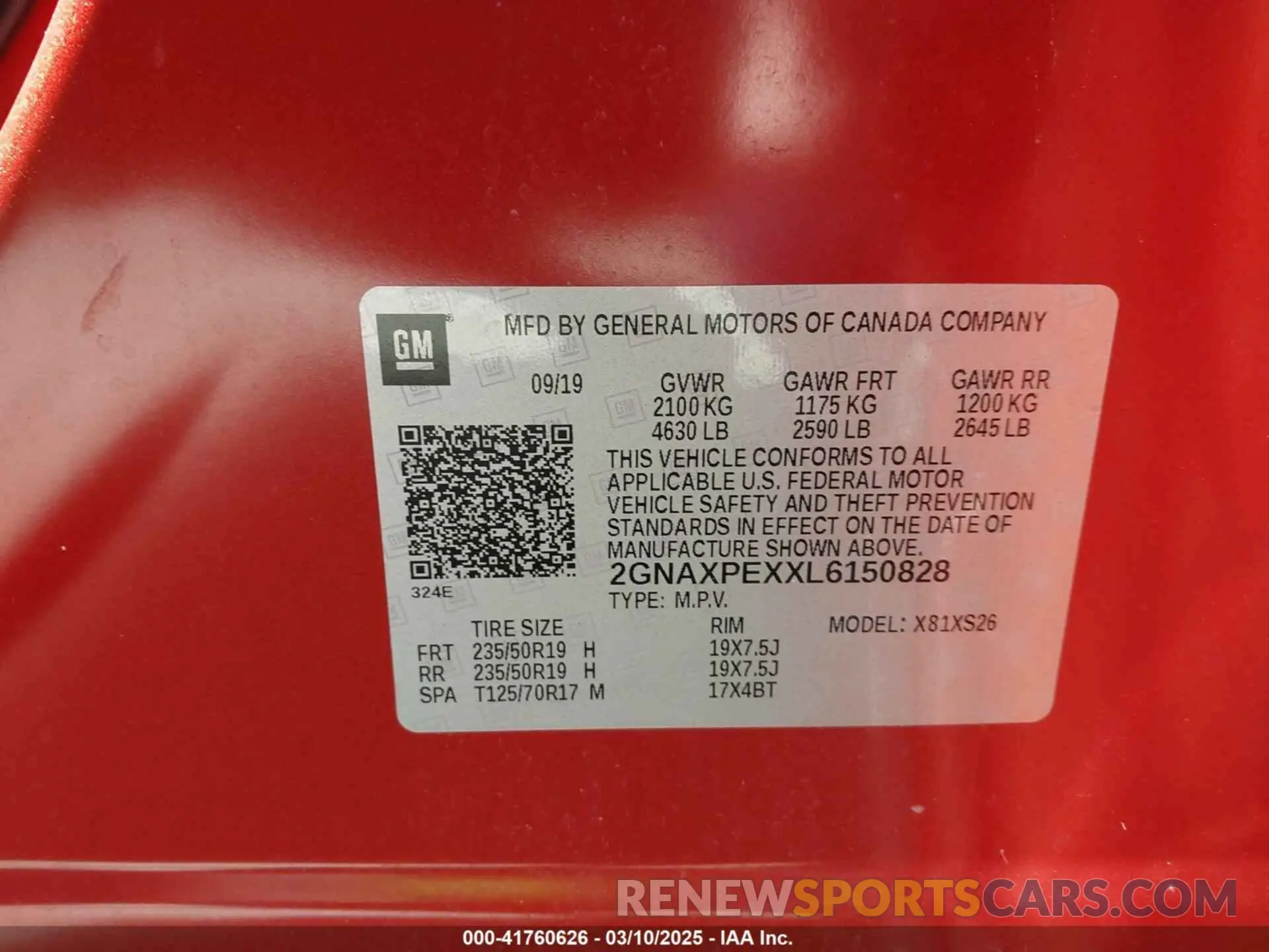 9 Photograph of a damaged car 2GNAXPEXXL6150828 CHEVROLET EQUINOX 2020