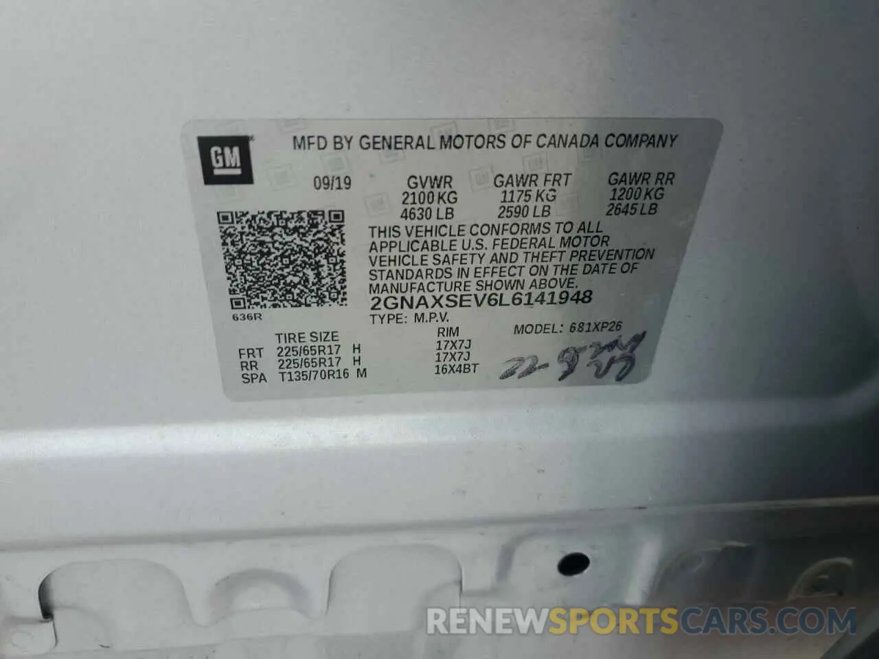 14 Photograph of a damaged car 2GNAXSEV6L6141948 CHEVROLET EQUINOX 2020