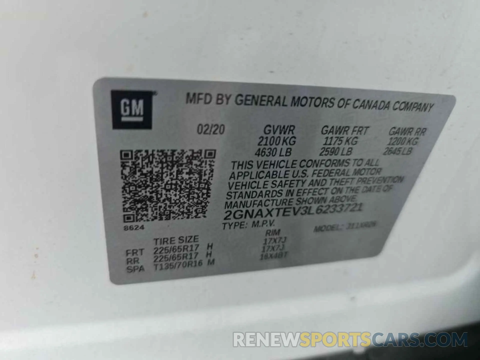 16 Photograph of a damaged car 2GNAXTEV3L6233721 CHEVROLET EQUINOX 2020