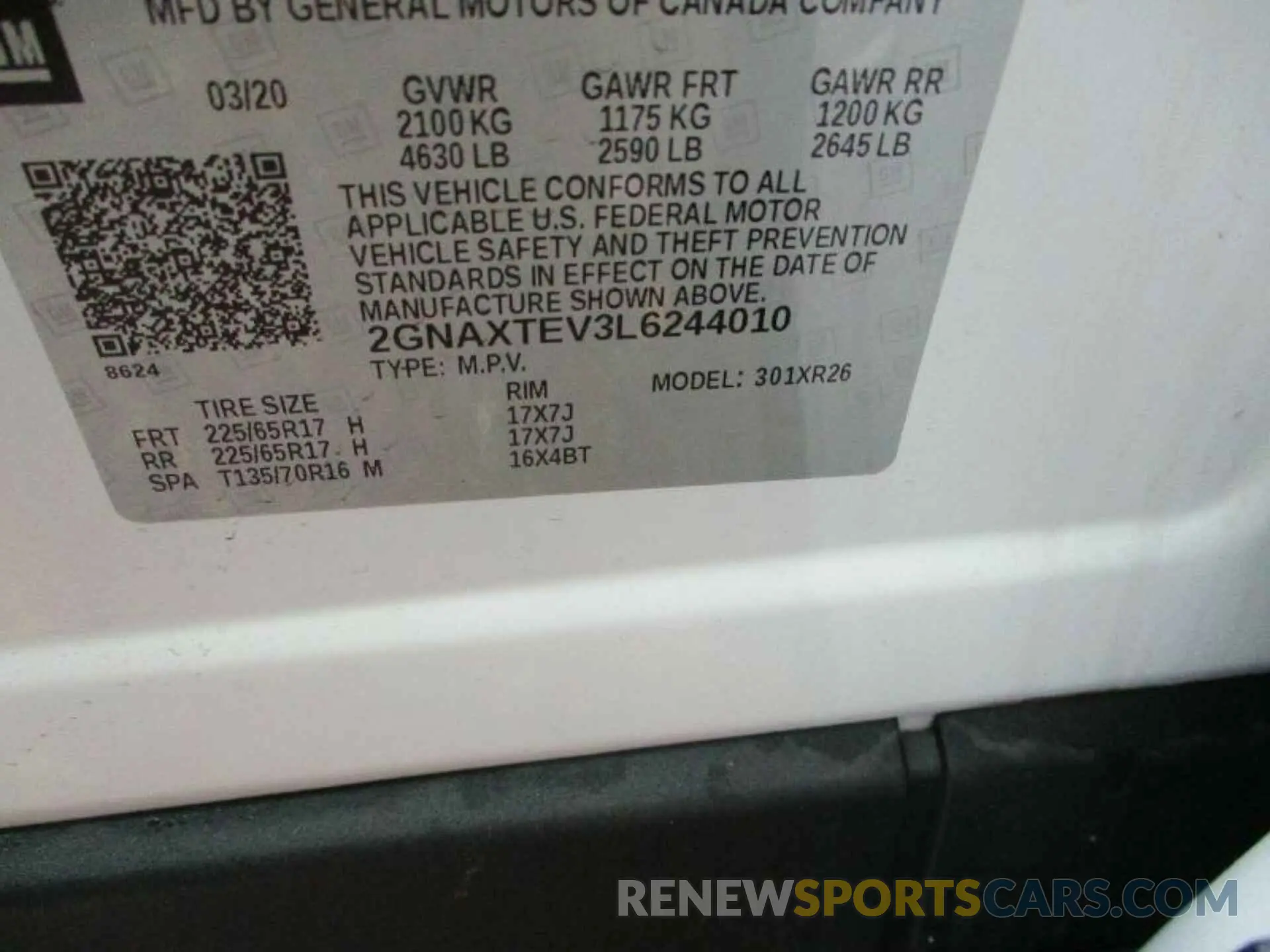 11 Фотография поврежденного автомобиля 2GNAXTEV3L6244010 CHEVROLET EQUINOX 2020