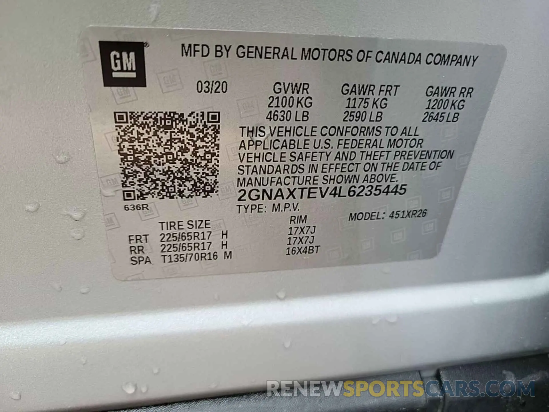3 Photograph of a damaged car 2GNAXTEV4L6235445 CHEVROLET EQUINOX 2020