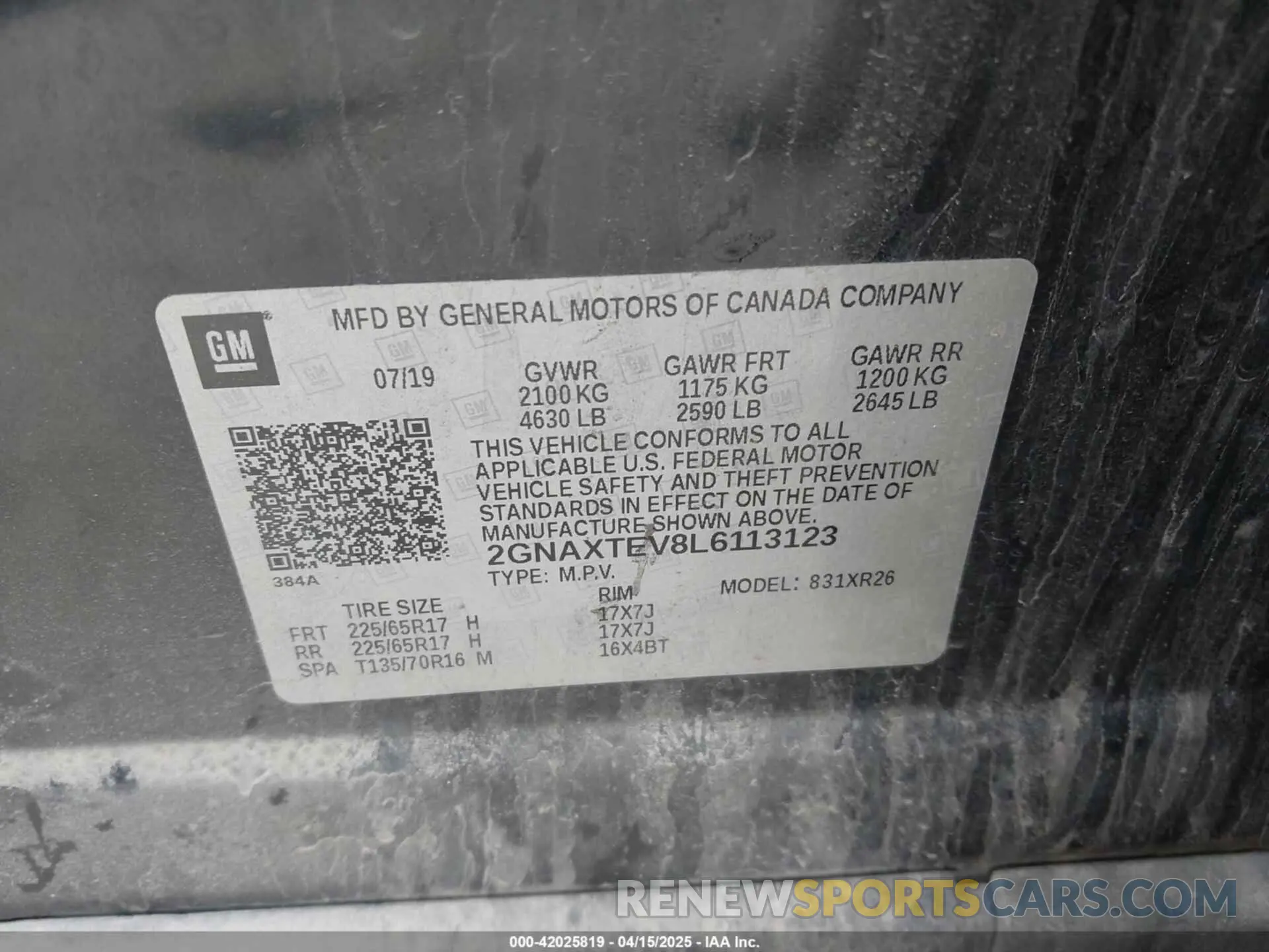 9 Фотография поврежденного автомобиля 2GNAXTEV8L6113123 CHEVROLET EQUINOX 2020