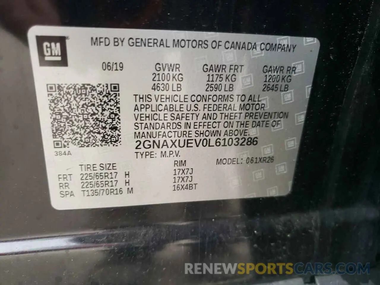 12 Photograph of a damaged car 2GNAXUEV0L6103286 CHEVROLET EQUINOX 2020