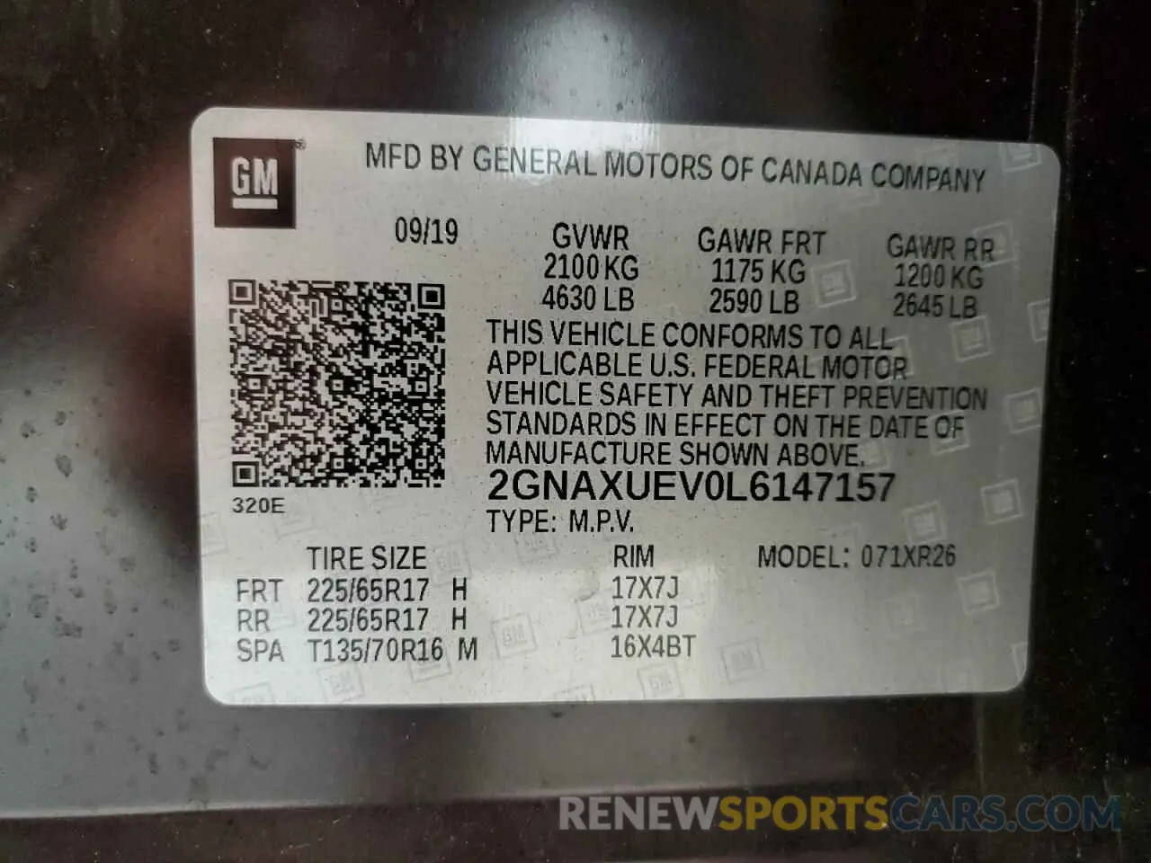 13 Фотография поврежденного автомобиля 2GNAXUEV0L6147157 CHEVROLET EQUINOX 2020