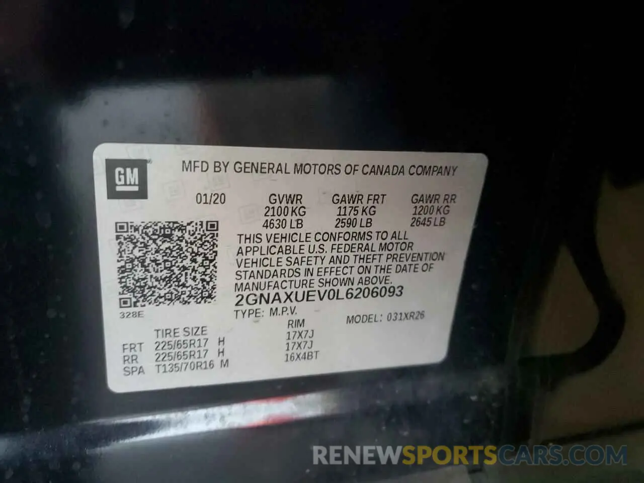 14 Фотография поврежденного автомобиля 2GNAXUEV0L6206093 CHEVROLET EQUINOX 2020