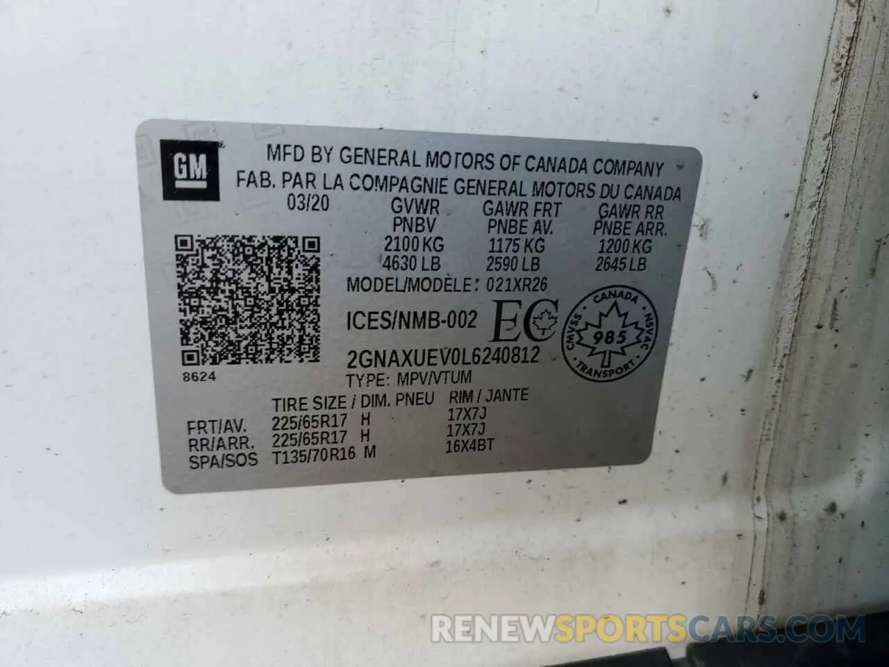 12 Photograph of a damaged car 2GNAXUEV0L6240812 CHEVROLET EQUINOX 2020