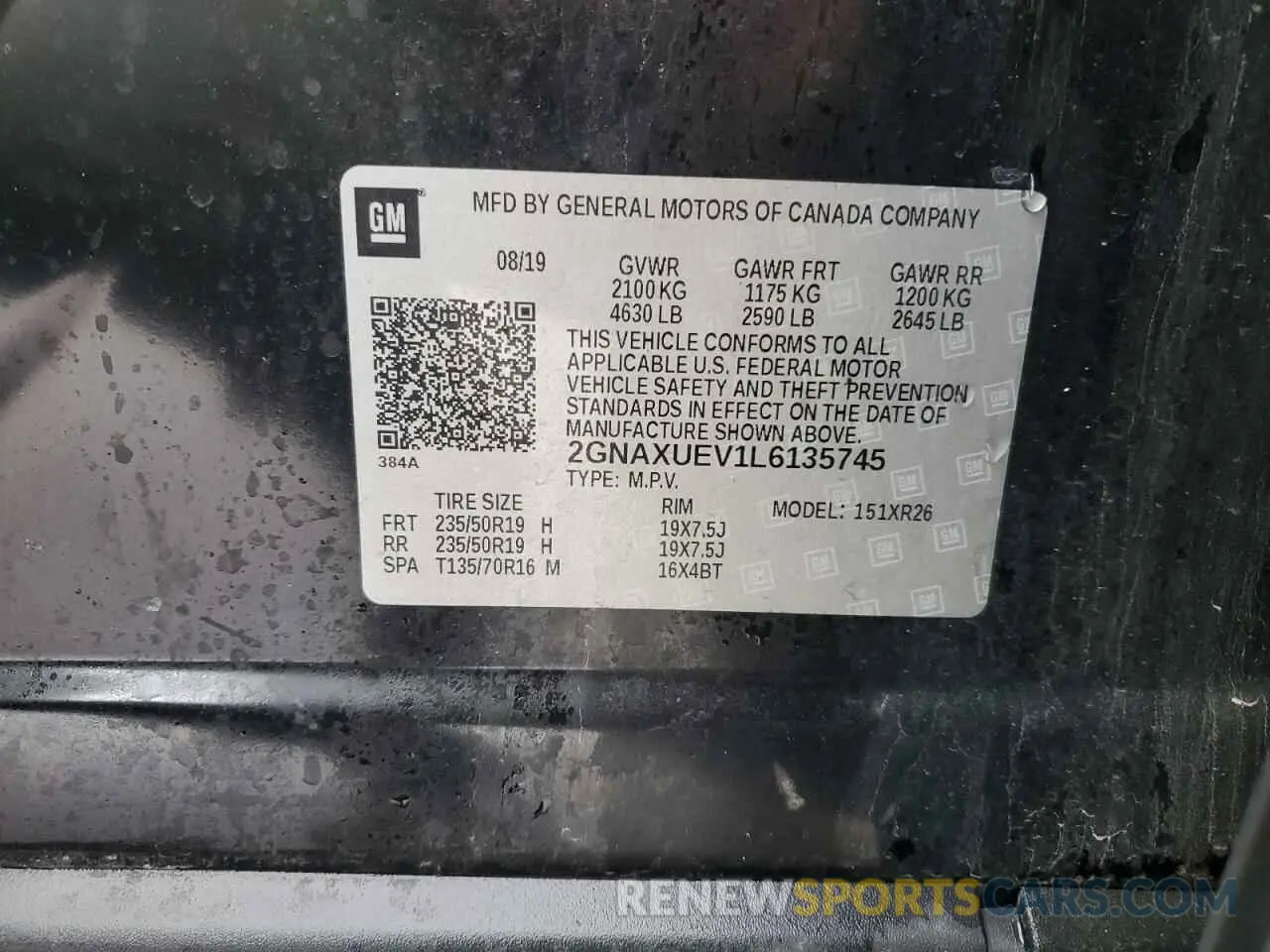 15 Photograph of a damaged car 2GNAXUEV1L6135745 CHEVROLET EQUINOX 2020