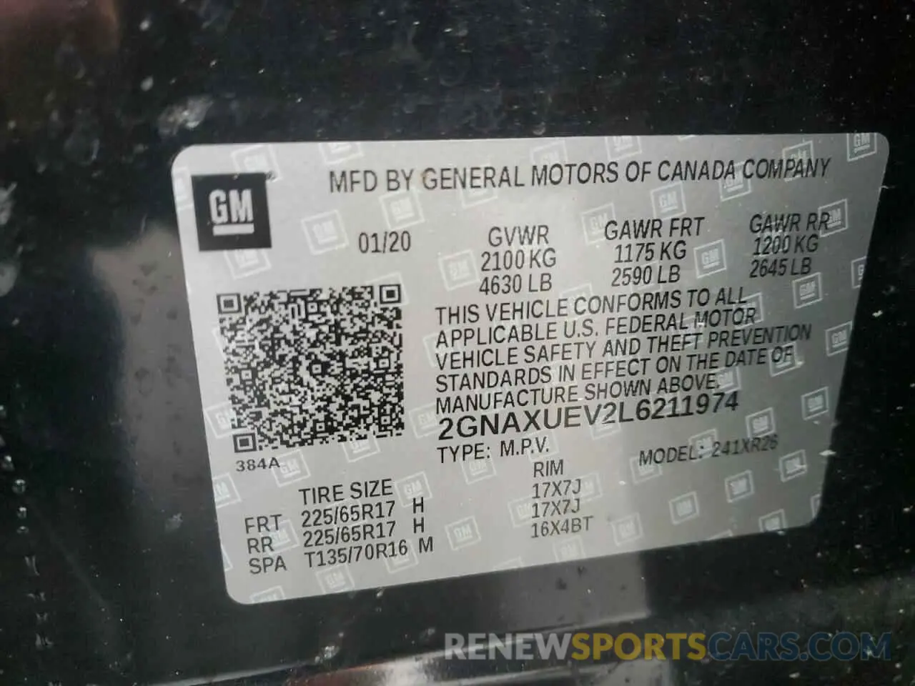 14 Photograph of a damaged car 2GNAXUEV2L6211974 CHEVROLET EQUINOX 2020