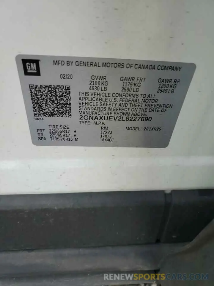 13 Photograph of a damaged car 2GNAXUEV2L6227690 CHEVROLET EQUINOX 2020