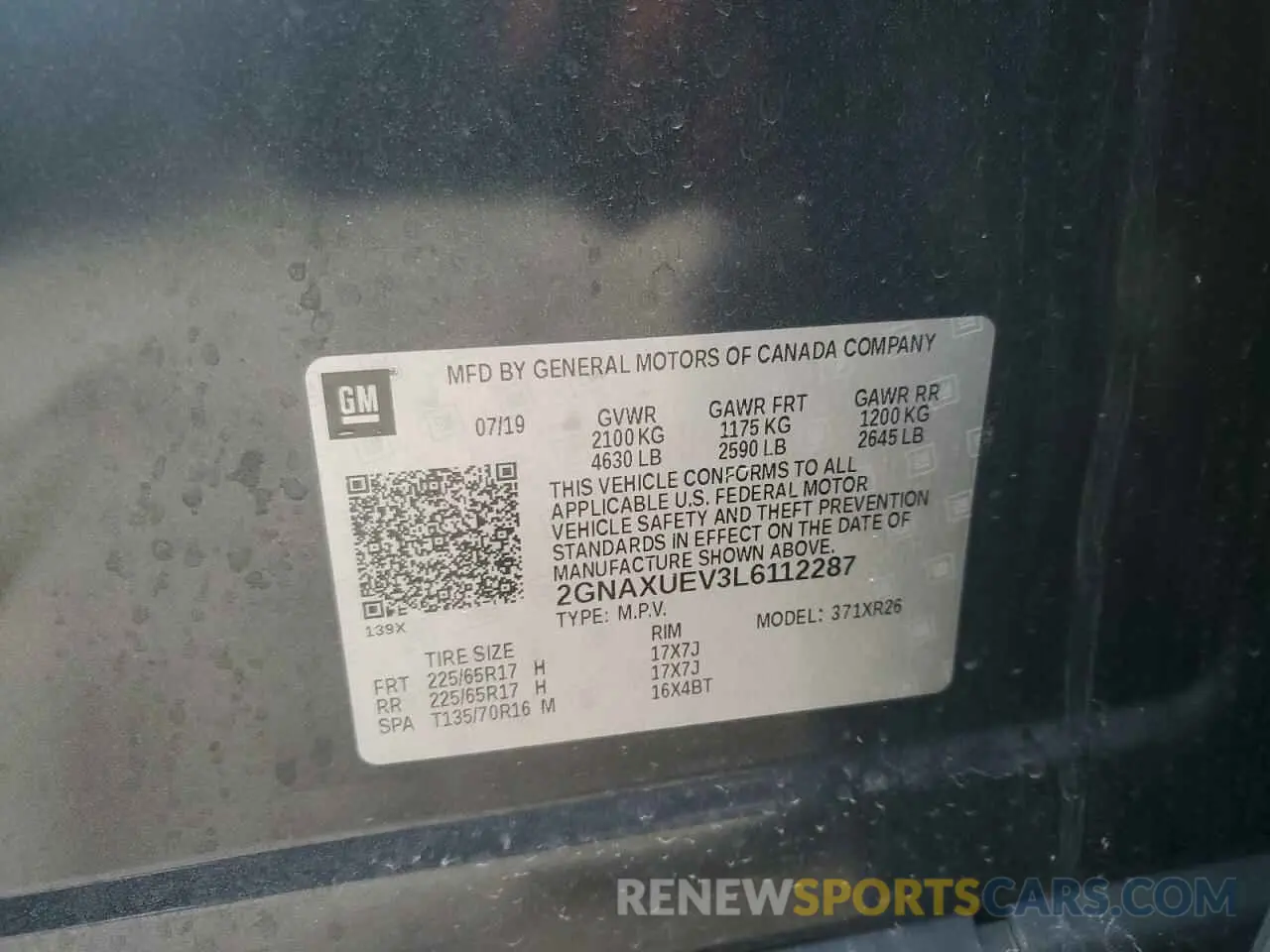 13 Photograph of a damaged car 2GNAXUEV3L6112287 CHEVROLET EQUINOX 2020