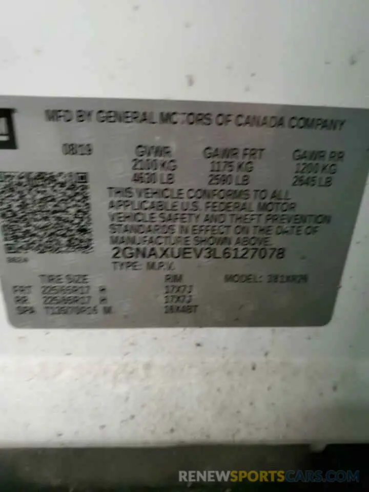 14 Photograph of a damaged car 2GNAXUEV3L6127078 CHEVROLET EQUINOX 2020