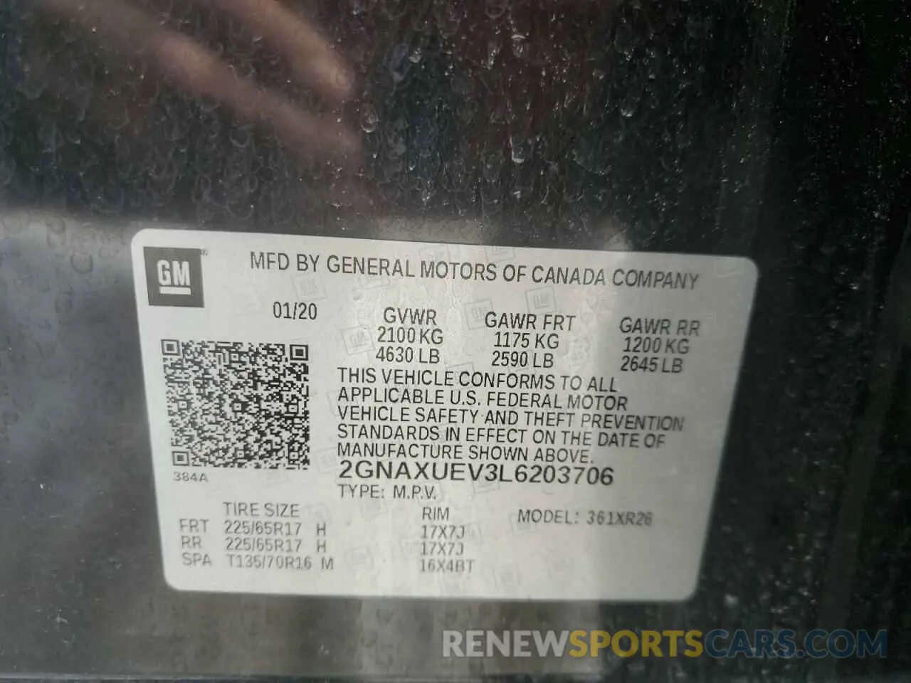 13 Photograph of a damaged car 2GNAXUEV3L6203706 CHEVROLET EQUINOX 2020