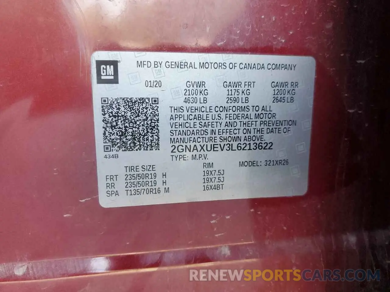 13 Photograph of a damaged car 2GNAXUEV3L6213622 CHEVROLET EQUINOX 2020