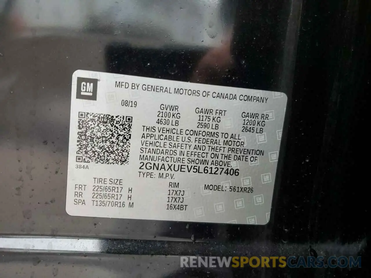 13 Photograph of a damaged car 2GNAXUEV5L6127406 CHEVROLET EQUINOX 2020