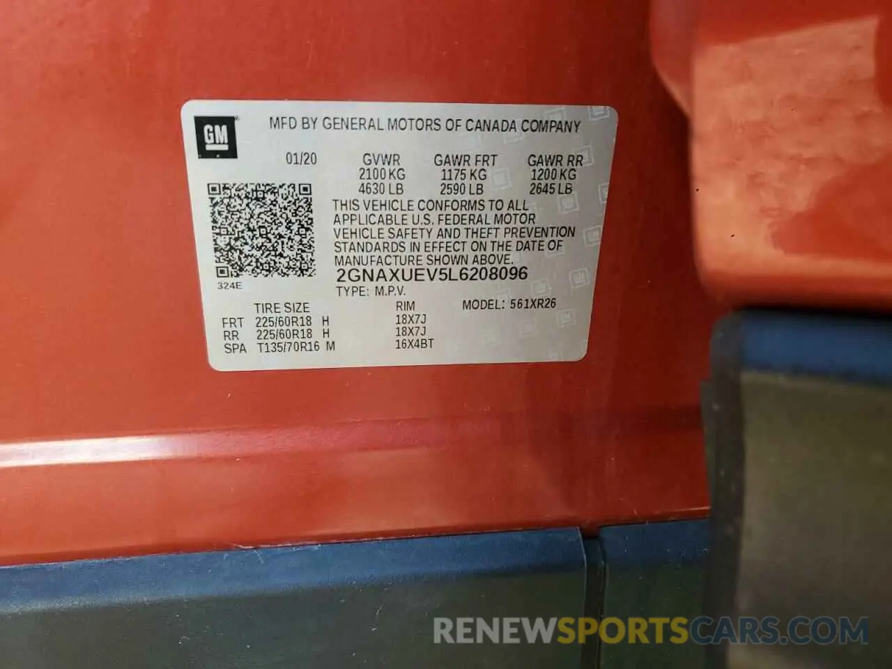 14 Фотография поврежденного автомобиля 2GNAXUEV5L6208096 CHEVROLET EQUINOX 2020