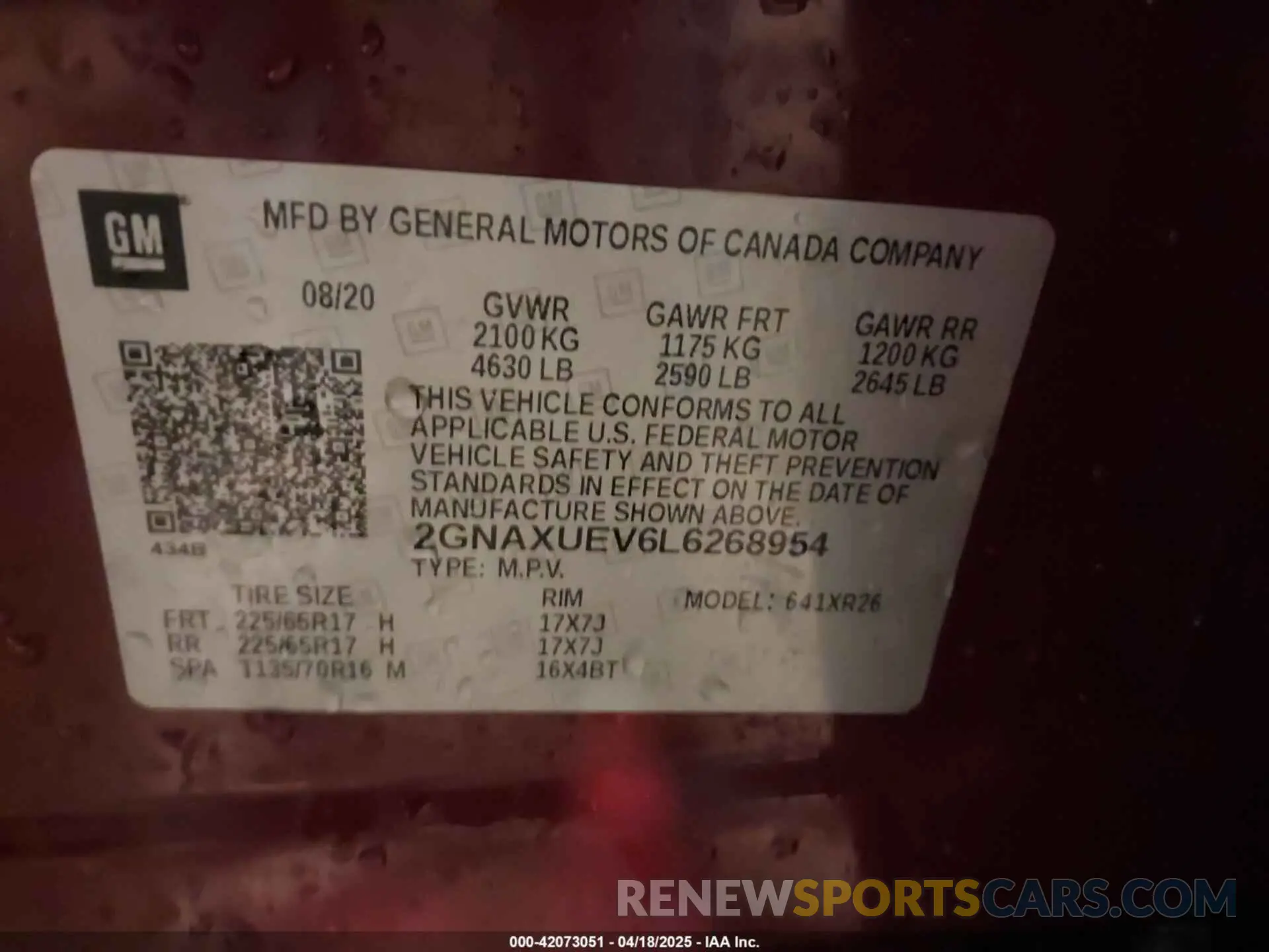 9 Photograph of a damaged car 2GNAXUEV6L6268954 CHEVROLET EQUINOX 2020