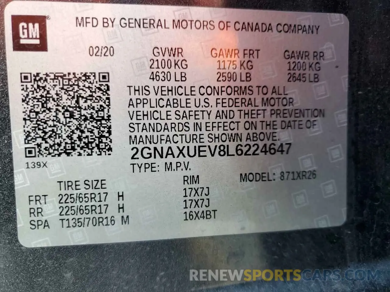 13 Фотография поврежденного автомобиля 2GNAXUEV8L6224647 CHEVROLET EQUINOX 2020