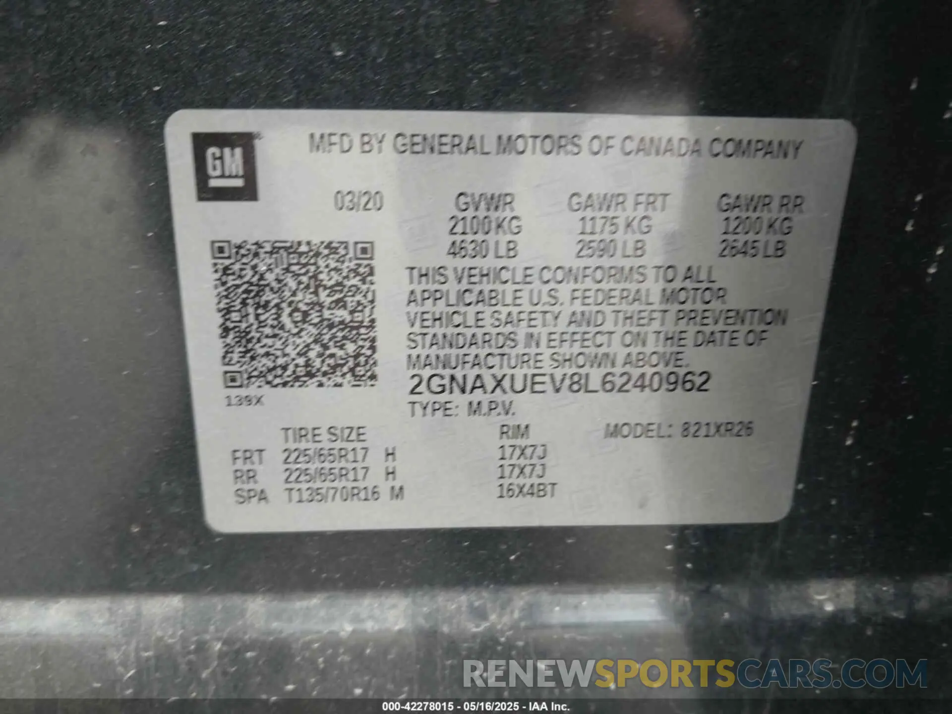 9 Фотография поврежденного автомобиля 2GNAXUEV8L6240962 CHEVROLET EQUINOX 2020