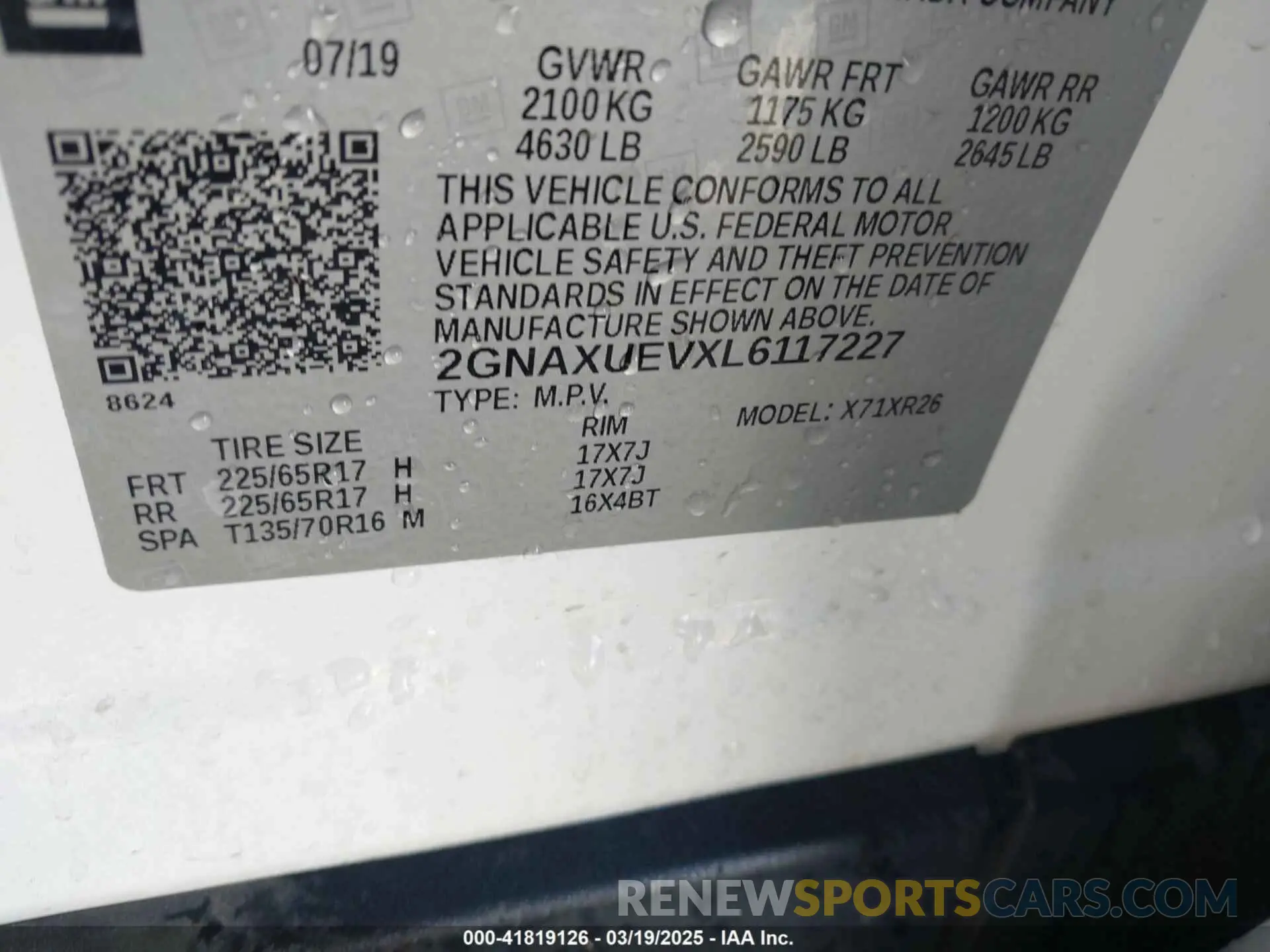 9 Photograph of a damaged car 2GNAXUEVXL6117227 CHEVROLET EQUINOX 2020