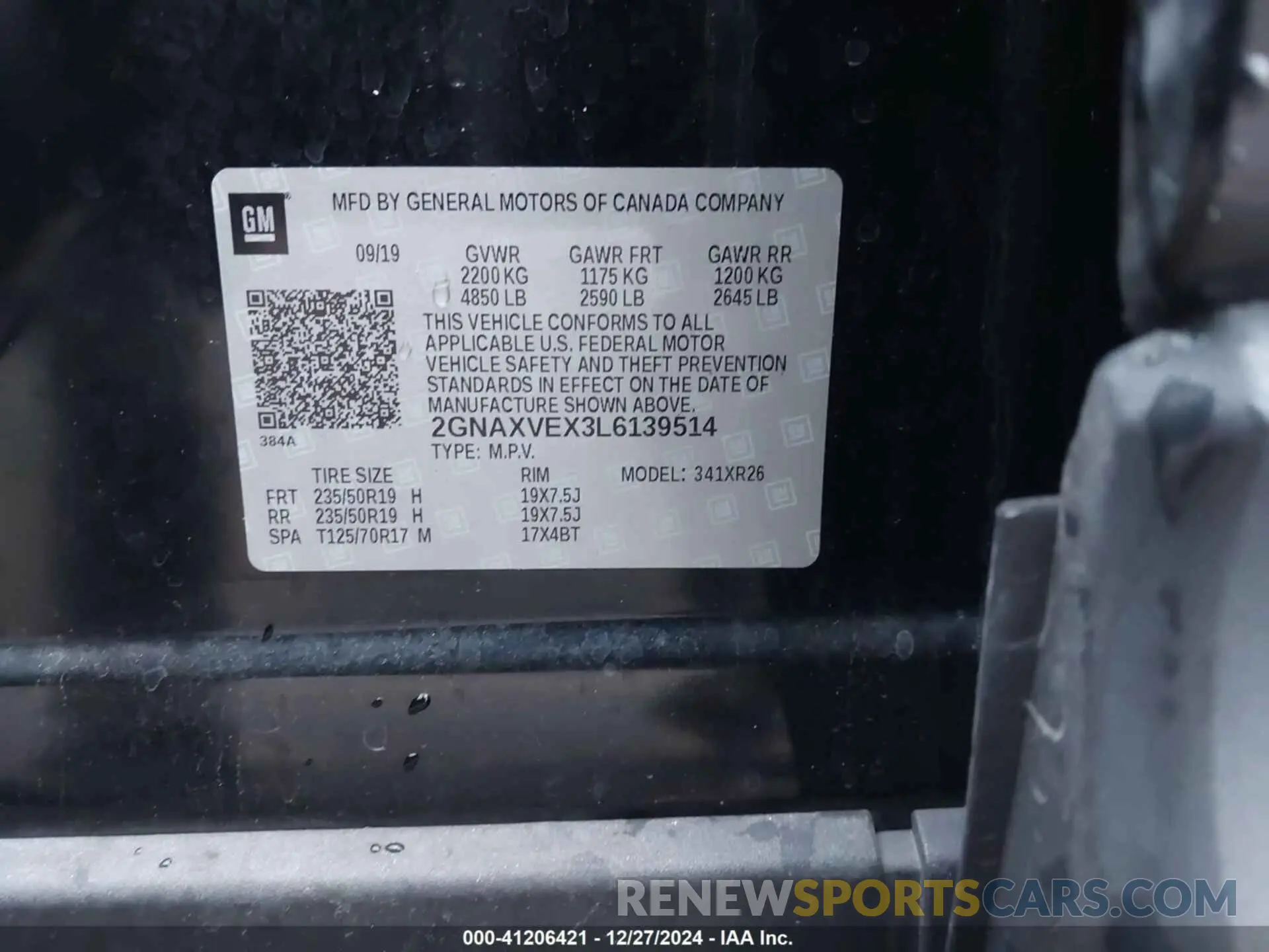 9 Фотография поврежденного автомобиля 2GNAXVEX3L6139514 CHEVROLET EQUINOX 2020