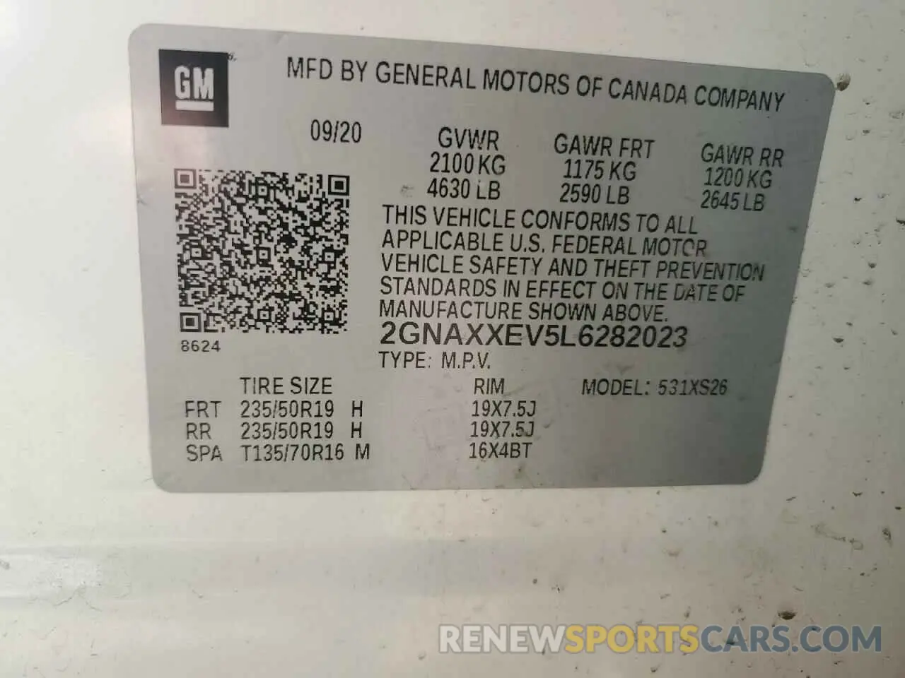 14 Фотография поврежденного автомобиля 2GNAXXEV5L6282023 CHEVROLET EQUINOX 2020