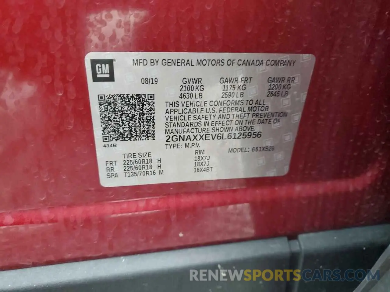 13 Photograph of a damaged car 2GNAXXEV6L6125956 CHEVROLET EQUINOX 2020