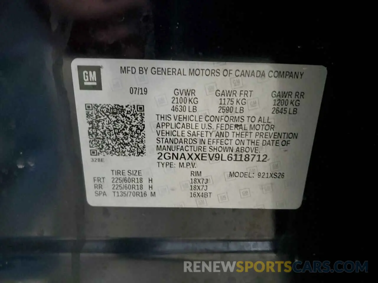 14 Photograph of a damaged car 2GNAXXEV9L6118712 CHEVROLET EQUINOX 2020