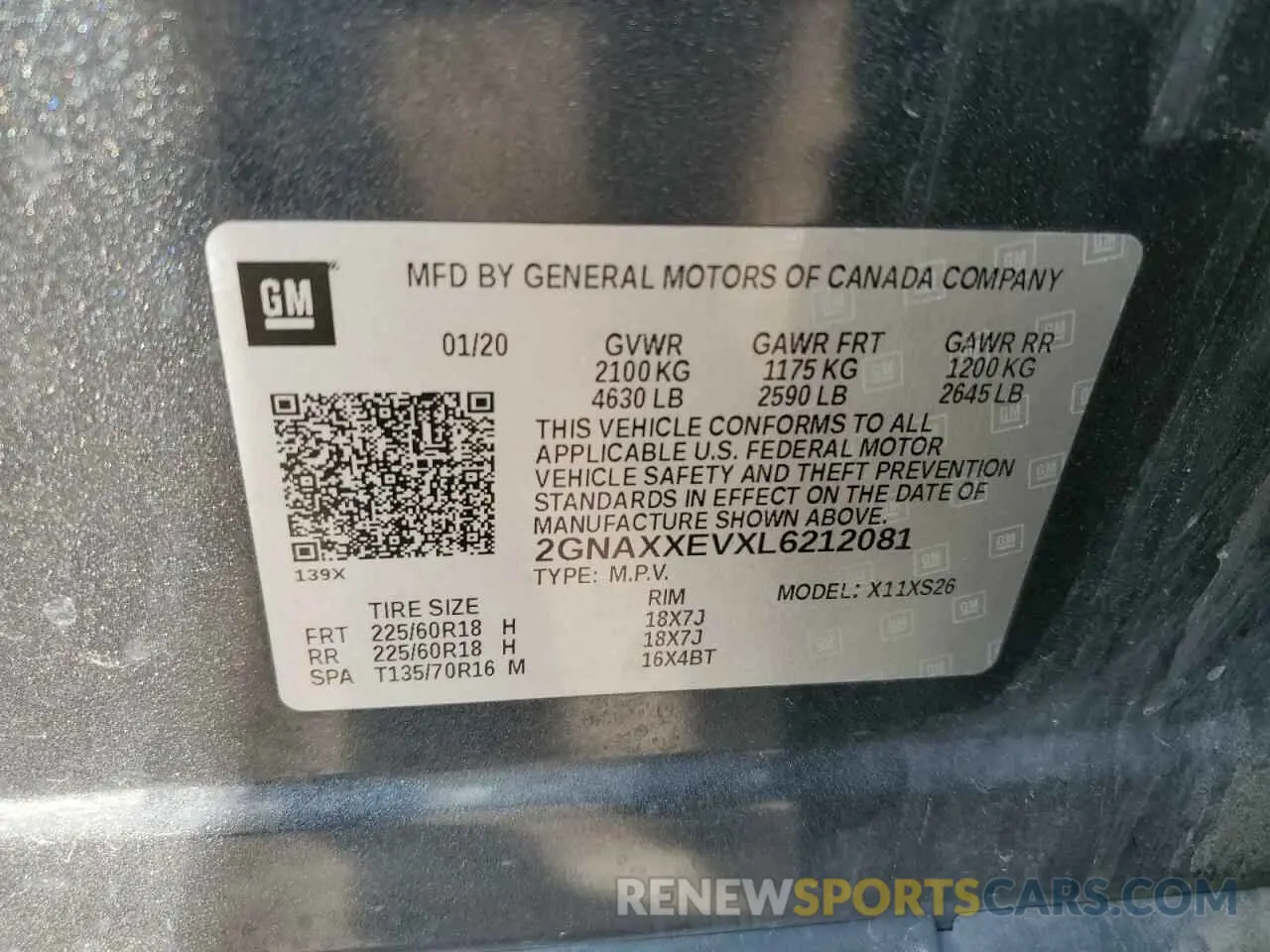 13 Фотография поврежденного автомобиля 2GNAXXEVXL6212081 CHEVROLET EQUINOX 2020