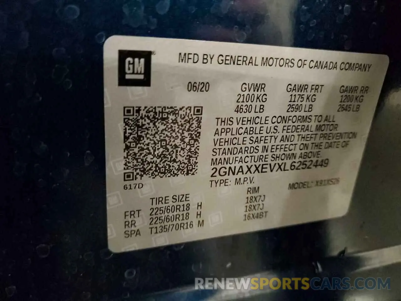 16 Photograph of a damaged car 2GNAXXEVXL6252449 CHEVROLET EQUINOX 2020