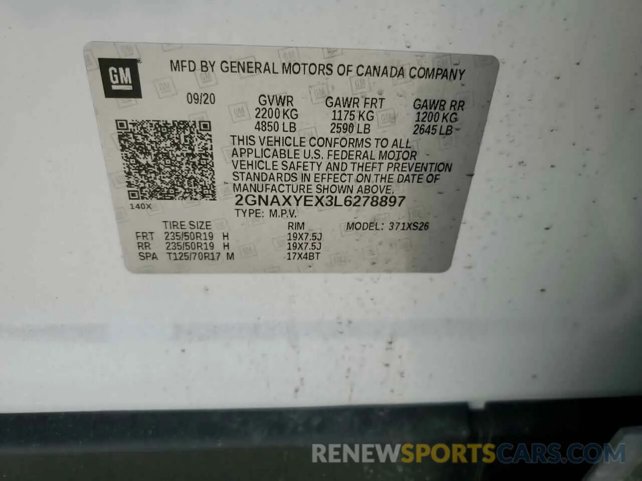 12 Photograph of a damaged car 2GNAXYEX3L6278897 CHEVROLET EQUINOX 2020