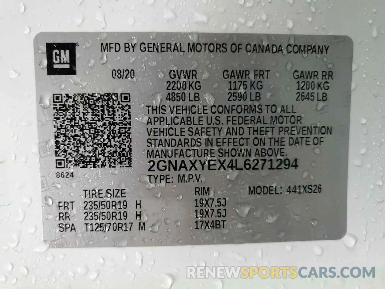 13 Photograph of a damaged car 2GNAXYEX4L6271294 CHEVROLET EQUINOX 2020