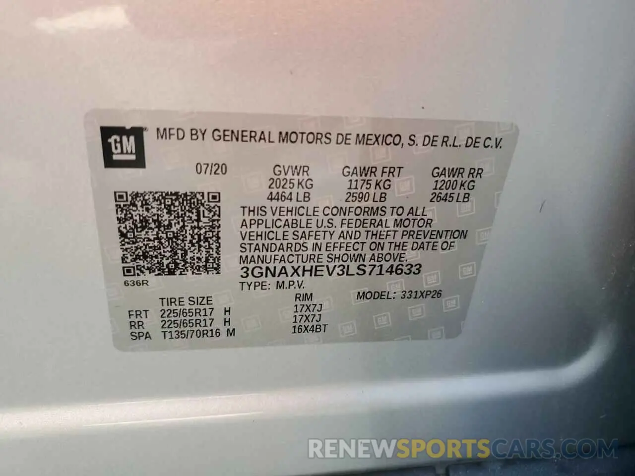 13 Фотография поврежденного автомобиля 3GNAXHEV3LS714633 CHEVROLET EQUINOX 2020