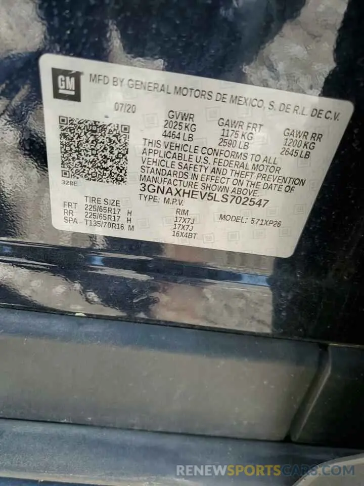 13 Фотография поврежденного автомобиля 3GNAXHEV5LS702547 CHEVROLET EQUINOX 2020