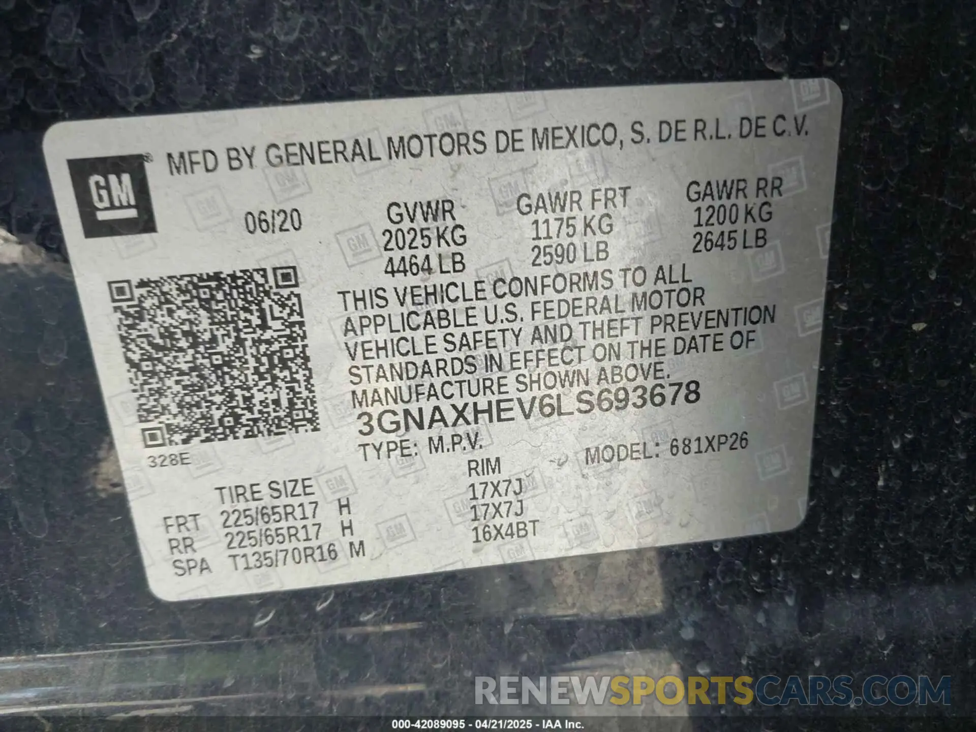 9 Фотография поврежденного автомобиля 3GNAXHEV6LS693678 CHEVROLET EQUINOX 2020