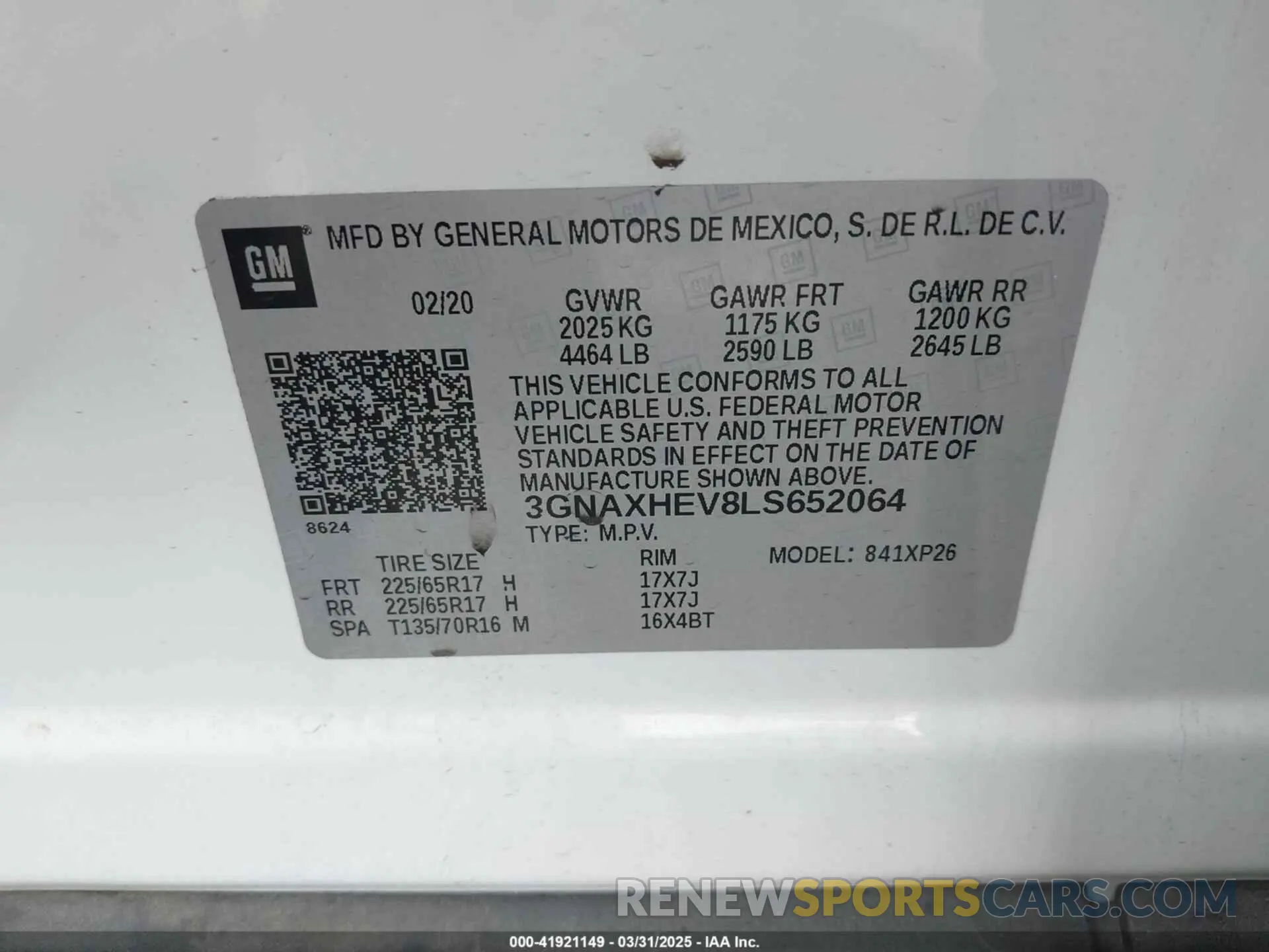 9 Фотография поврежденного автомобиля 3GNAXHEV8LS652064 CHEVROLET EQUINOX 2020