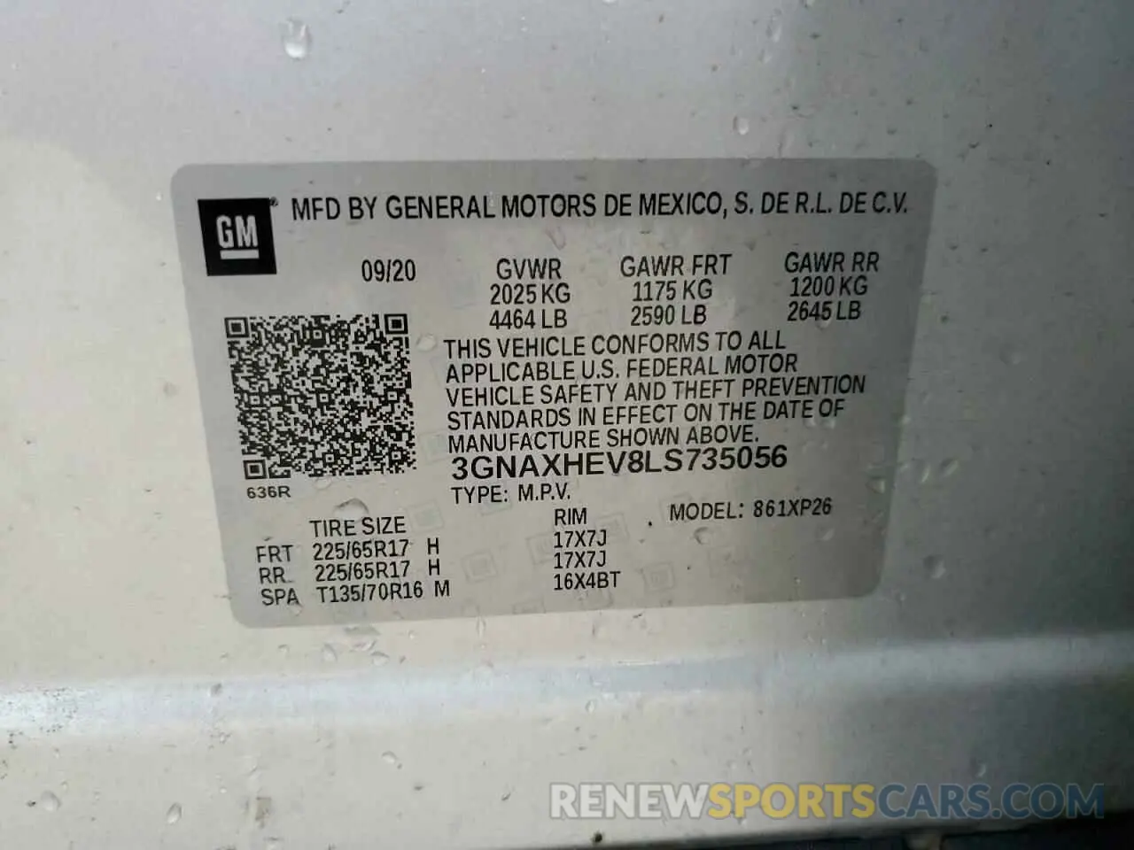 13 Фотография поврежденного автомобиля 3GNAXHEV8LS735056 CHEVROLET EQUINOX 2020