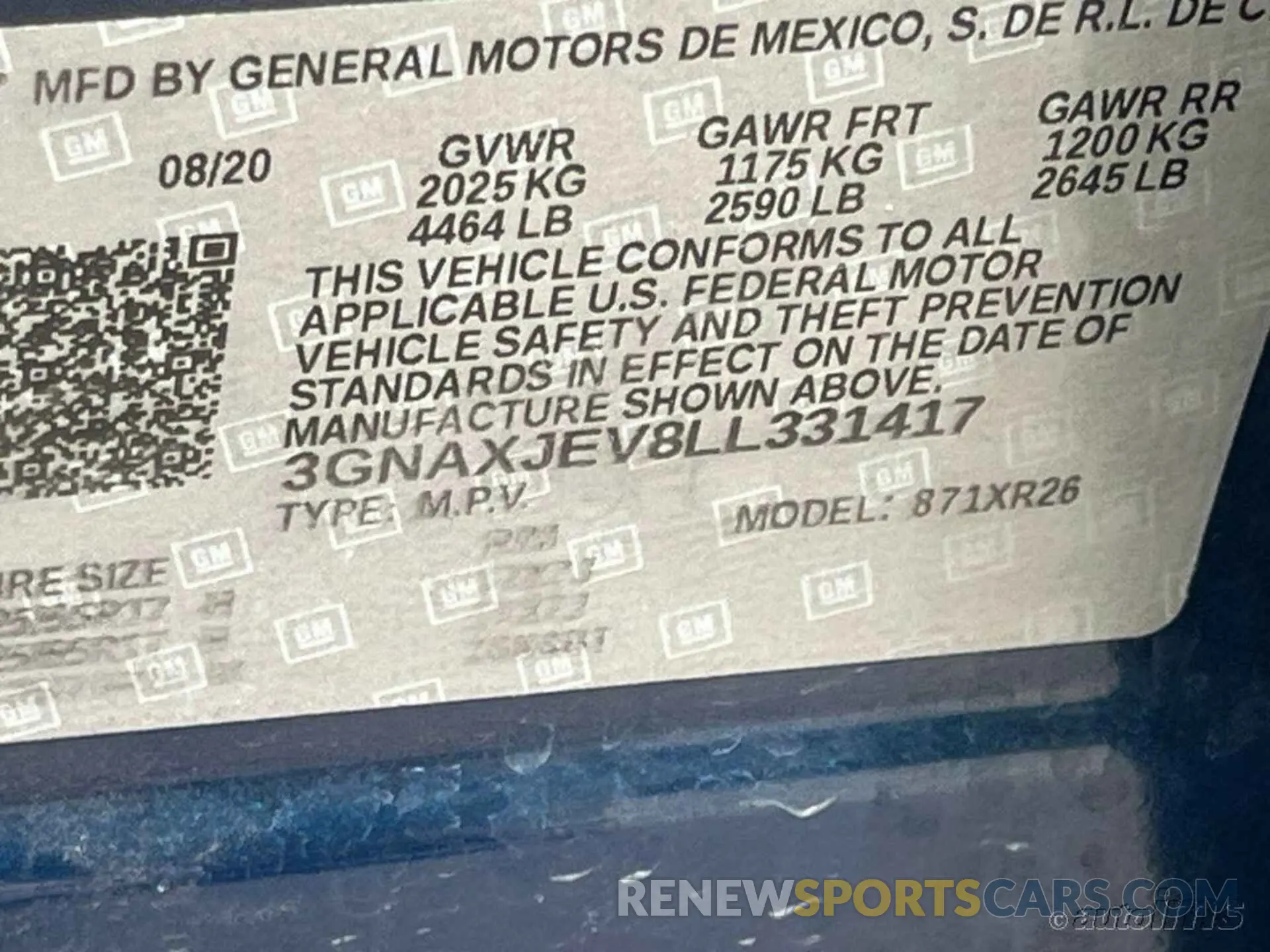 10 Photograph of a damaged car 3GNAXJEV8LL331417 CHEVROLET EQUINOX 2020