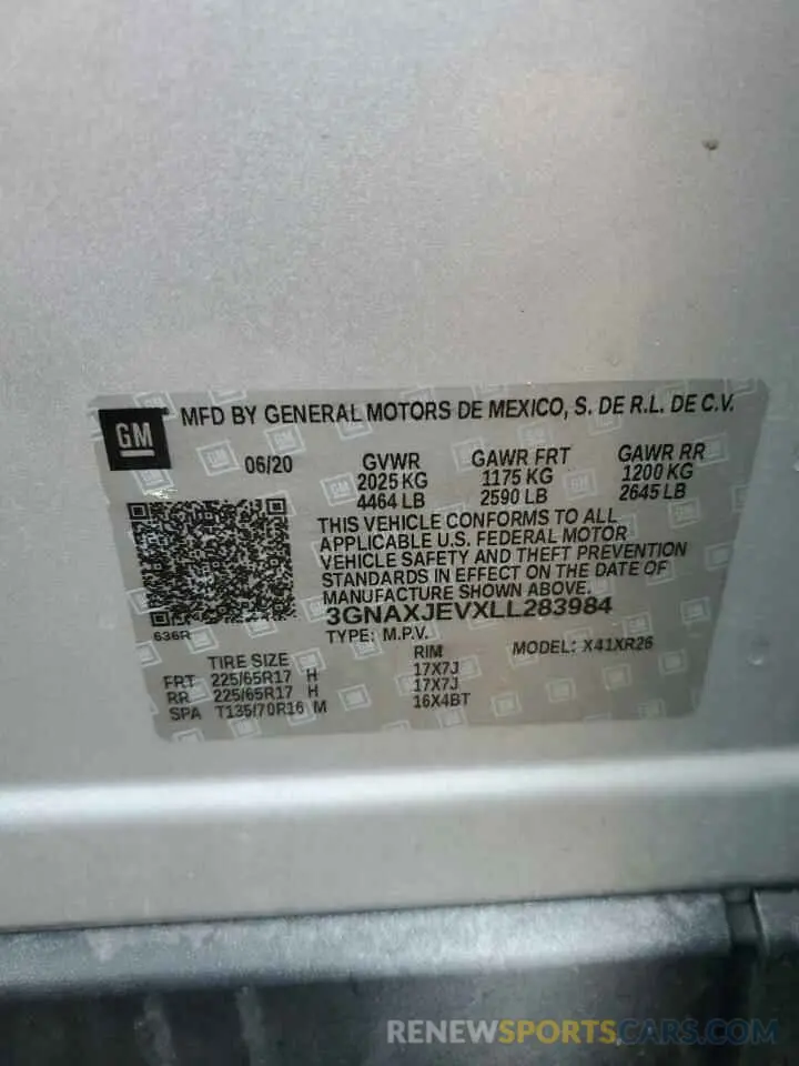 14 Photograph of a damaged car 3GNAXJEVXLL283984 CHEVROLET EQUINOX 2020
