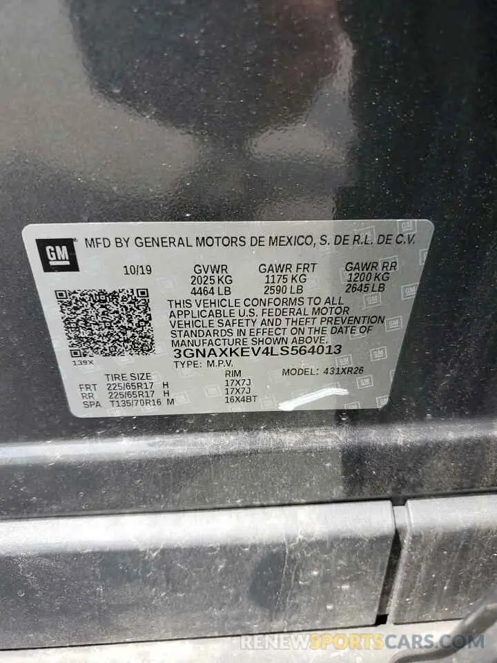 13 Photograph of a damaged car 3GNAXKEV4LS564013 CHEVROLET EQUINOX 2020