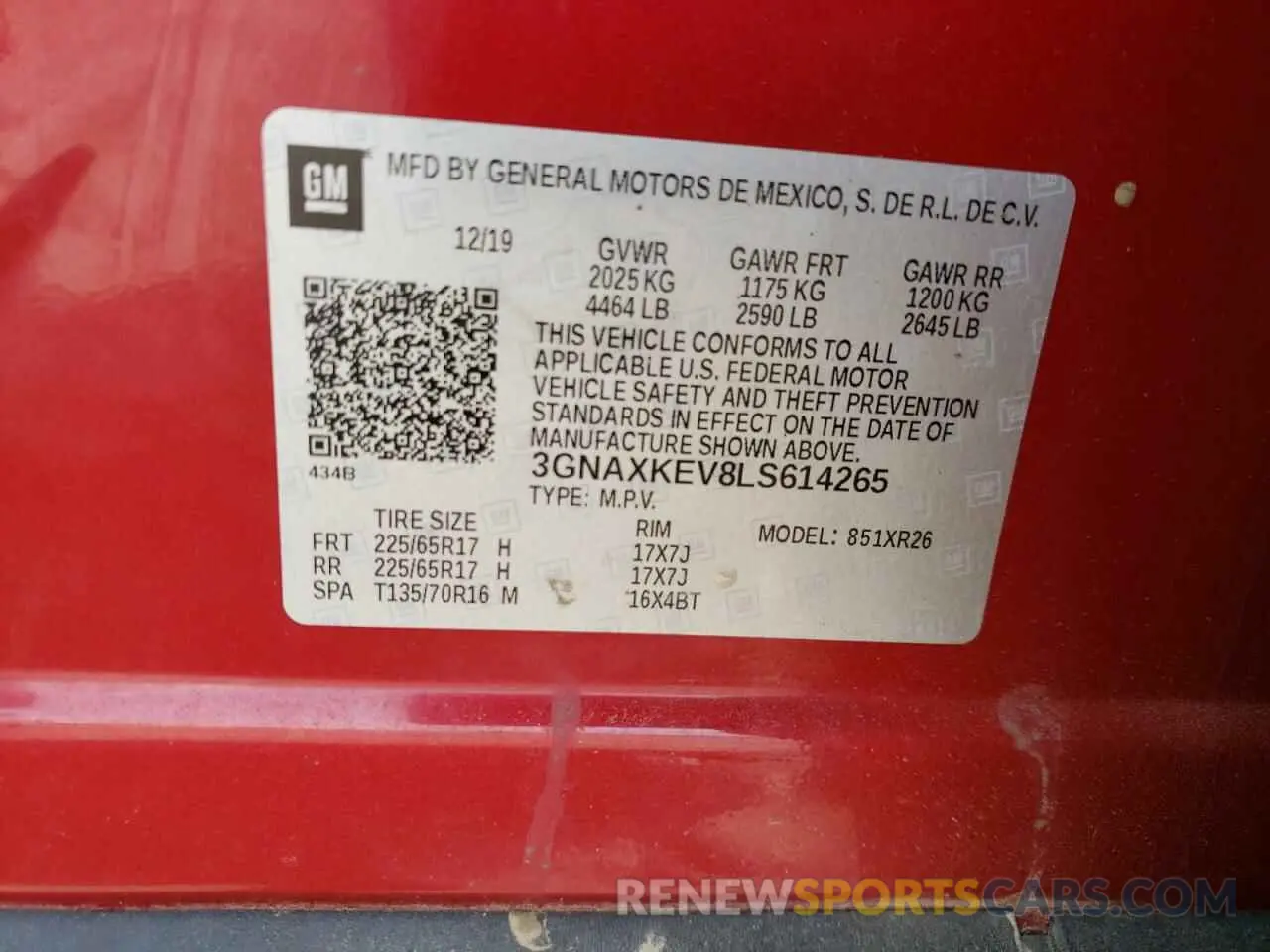 10 Photograph of a damaged car 3GNAXKEV8LS614265 CHEVROLET EQUINOX 2020