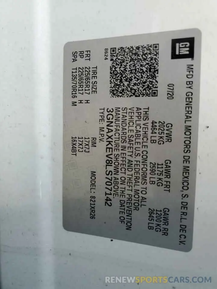 13 Фотография поврежденного автомобиля 3GNAXKEV8LS707142 CHEVROLET EQUINOX 2020