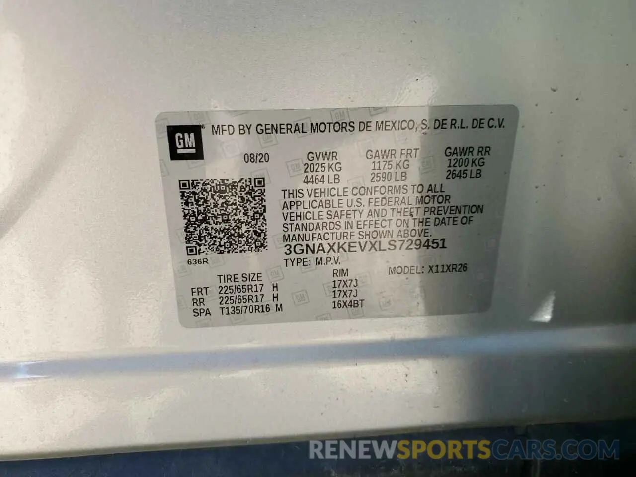 13 Photograph of a damaged car 3GNAXKEVXLS729451 CHEVROLET EQUINOX 2020