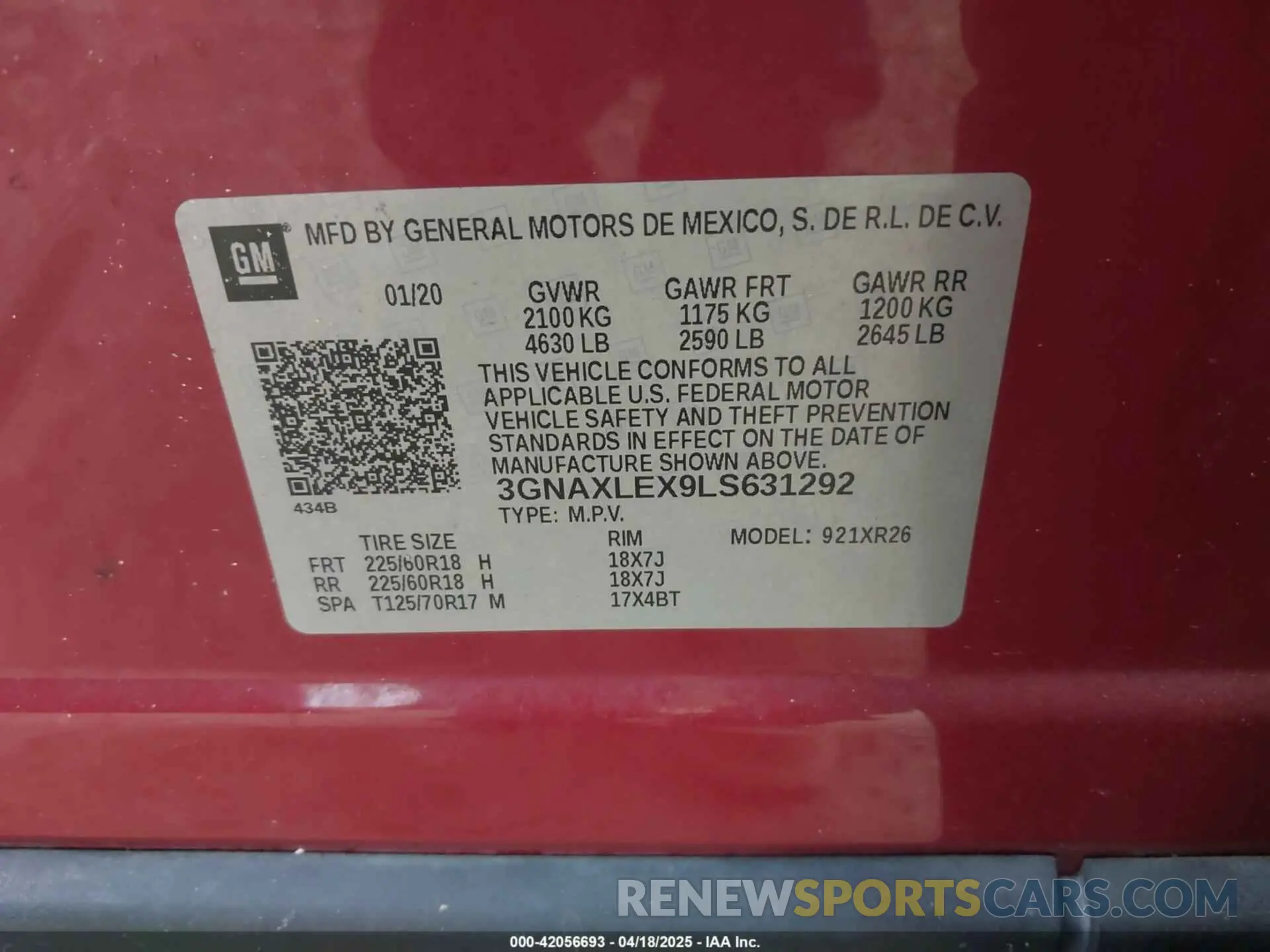 9 Photograph of a damaged car 3GNAXLEX9LS631292 CHEVROLET EQUINOX 2020