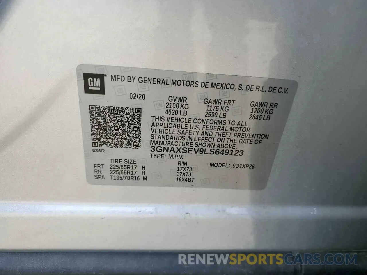 12 Фотография поврежденного автомобиля 3GNAXSEV9LS649123 CHEVROLET EQUINOX 2020