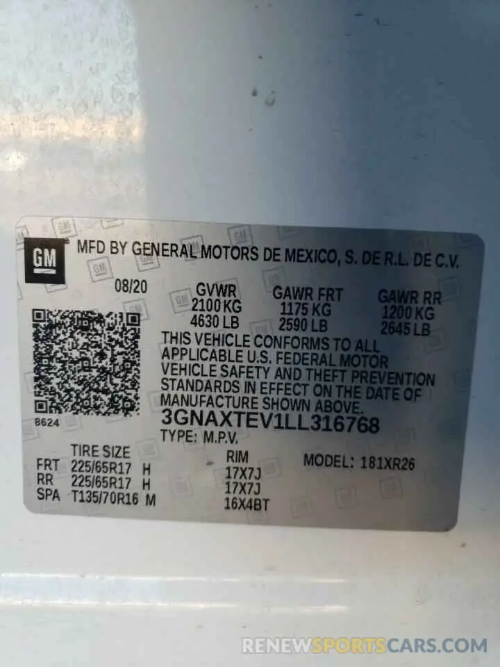 12 Фотография поврежденного автомобиля 3GNAXTEV1LL316768 CHEVROLET EQUINOX 2020