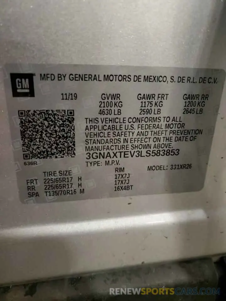 13 Photograph of a damaged car 3GNAXTEV3LS583853 CHEVROLET EQUINOX 2020