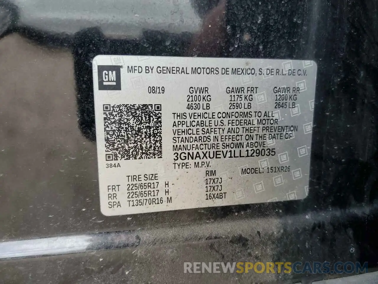 14 Фотография поврежденного автомобиля 3GNAXUEV1LL129035 CHEVROLET EQUINOX 2020