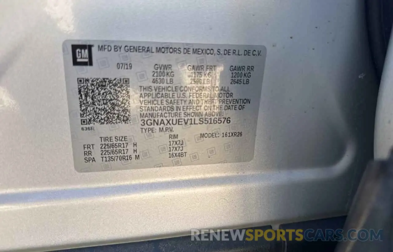 10 Photograph of a damaged car 3GNAXUEV1LS516576 CHEVROLET EQUINOX 2020