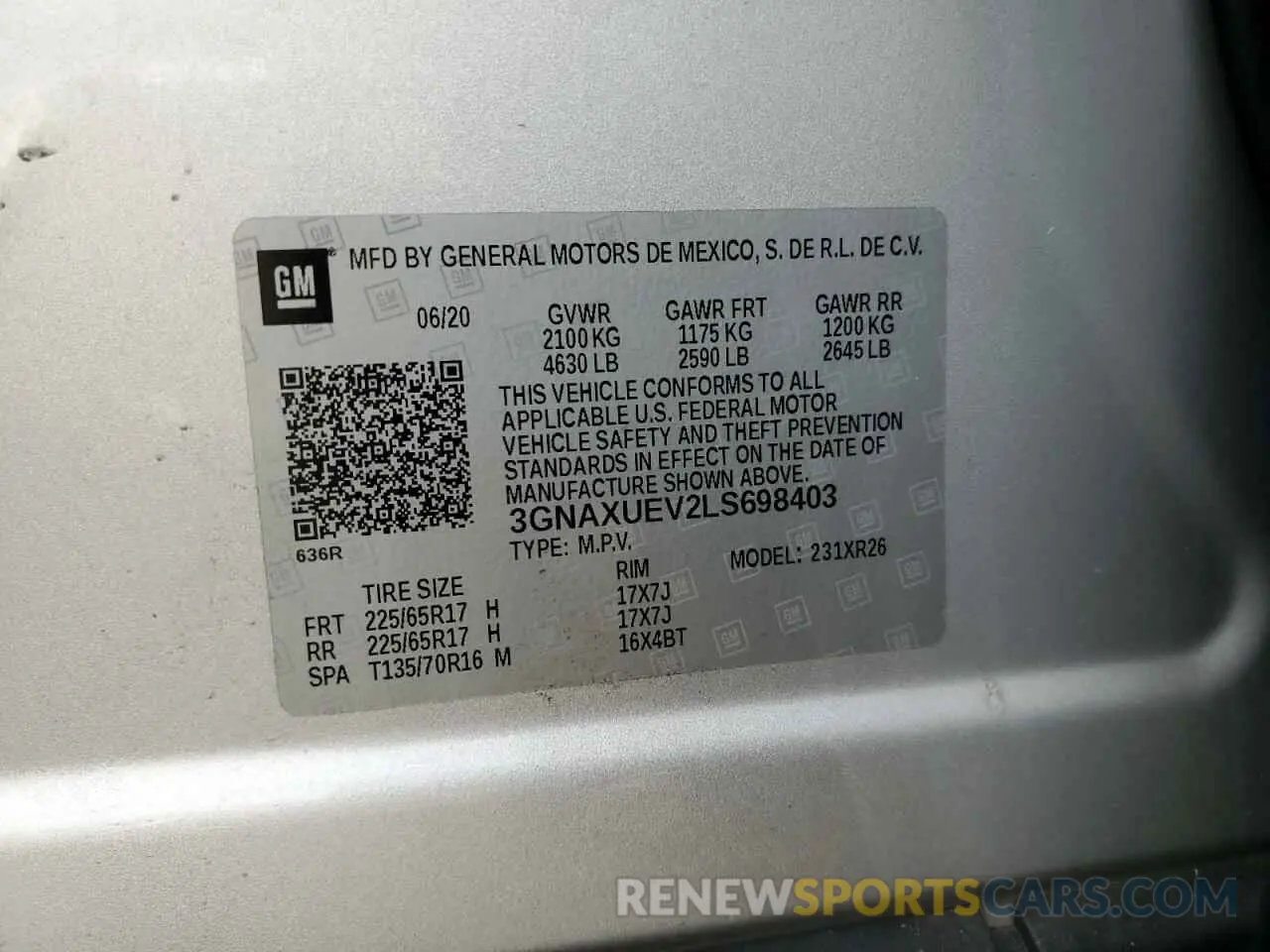 16 Photograph of a damaged car 3GNAXUEV2LS698403 CHEVROLET EQUINOX 2020